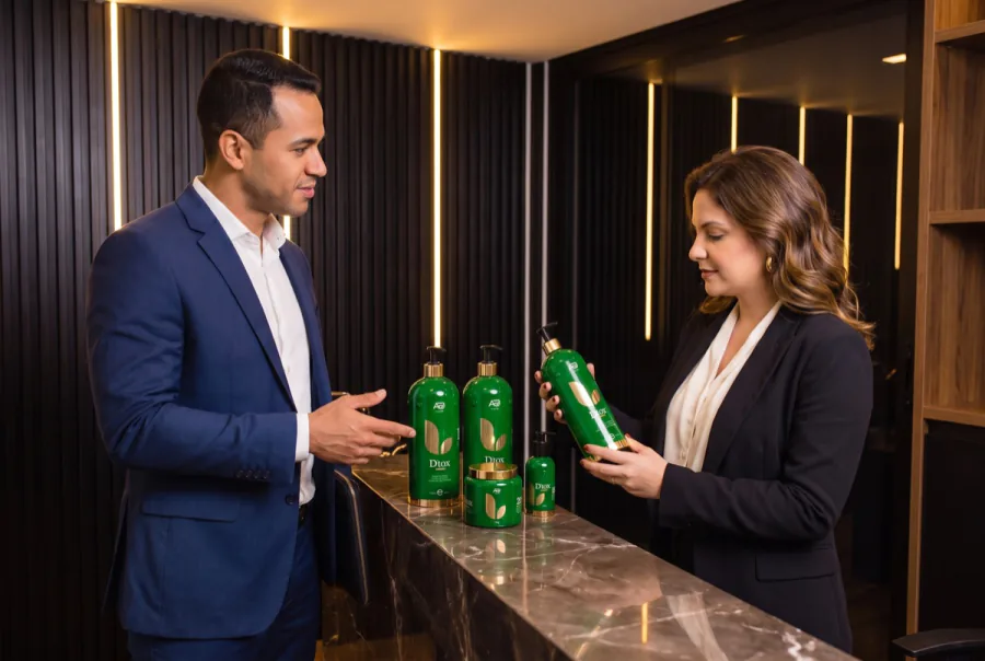 Distribuidor orienta a profissional sobre o uso da linha